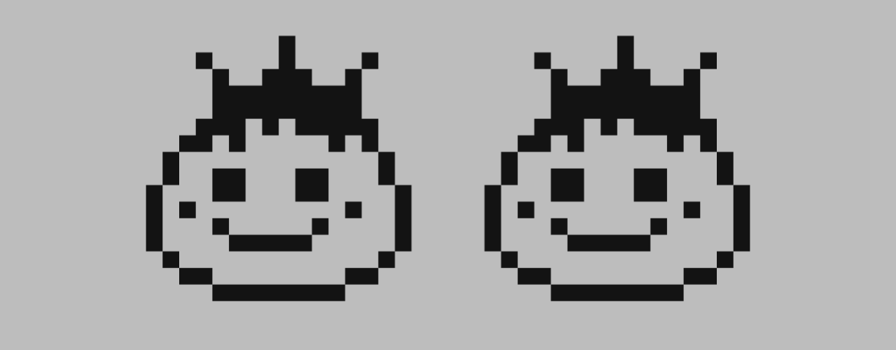 Grafik im Pixel-Stil: zwei lächelnde Gesichter