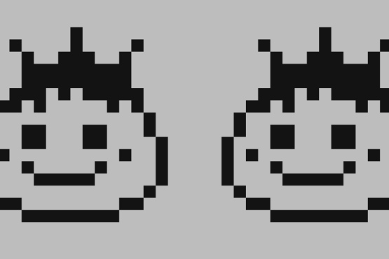 Grafik im Pixel-Stil: zwei lächelnde Gesichter
